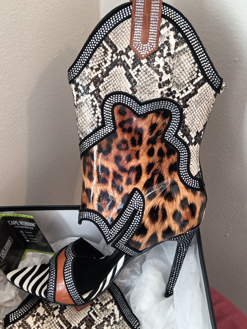 Cape Robbin Leopard & Snake-Print Rhinestone Stiletto Sandal - Picture 2 of 7
